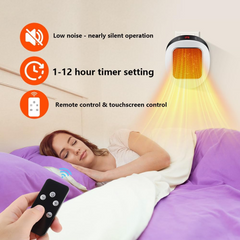 Portable Plug In Space Heater, 600W, Small Wall Heater for Indoor Use, Remote, 12H Timer, ECO Mode, Overheat Protection, Fast and Safe Heat for Bathroom Office Bedroom Home