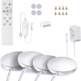 4 PCS Aluminum Round WiFi RGB Under Cabinet Lights Kit,Work with Alexa,Goog le Assistant,App and 2.4G RF Remote,Music Sync LED Light with Timmer Dimmable Under Counter Lights for Kitchen Bedroom