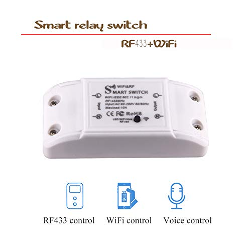 remote switch, WiFi &RF433, AC90-250V 10A, 1Gang wireless relay switch.Compatible with Alexa/Google Home,Voice Control,Timer Function.