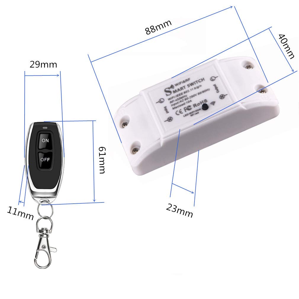 remote switch, WiFi &RF433, AC90-250V 10A, 1Gang wireless relay switch.Compatible with Alexa/Google Home,Voice Control,Timer Function.