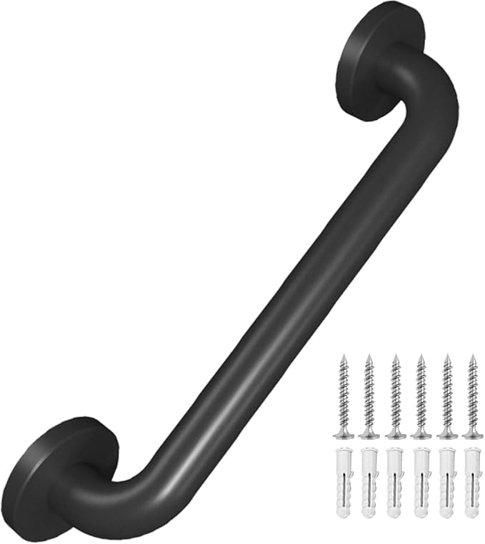 Metal Industrial Stairs Grab Wall Handrail Staircase Steps Indoor Exterior Outdoor Deck Hand Rail Safety Grab Bar (Matte Black) Handle for Stairs Bars Wall Elderly Grab Frame Pipe (12 Inch 1 Pack)