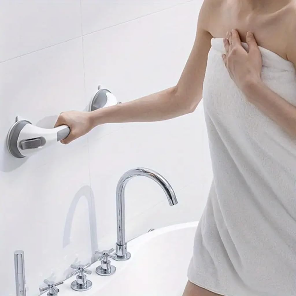 Suction Grab Bars for Shower, Safety Handle Support for Bathroom (1, Gray, 12in)