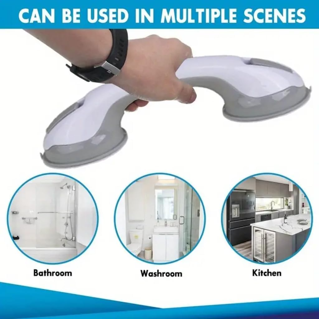 Suction Grab Bars for Shower, Safety Handle Support for Bathroom (1, Gray, 12in)