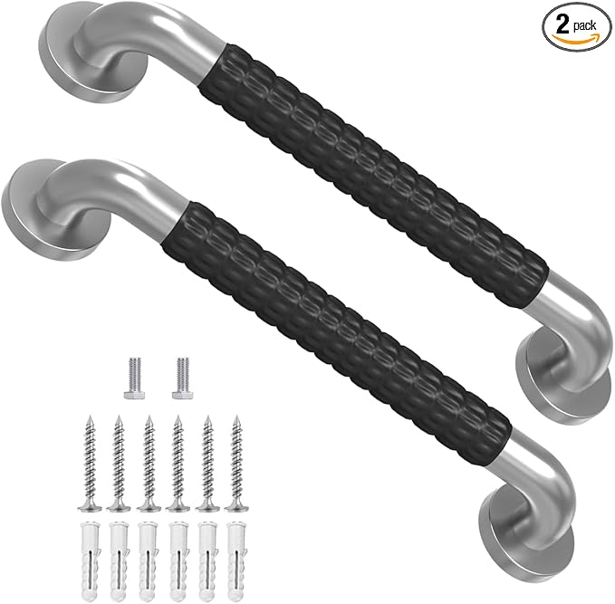 Metal Industrial Stairs Grab Wall Handrail Staircase Steps Indoor Exterior Outdoor Deck Hand Rail Safety Grab Bar (Matte Black) Handle for Stairs Bars Wall Elderly Grab Frame Pipe (12 Inch 1 Pack)
