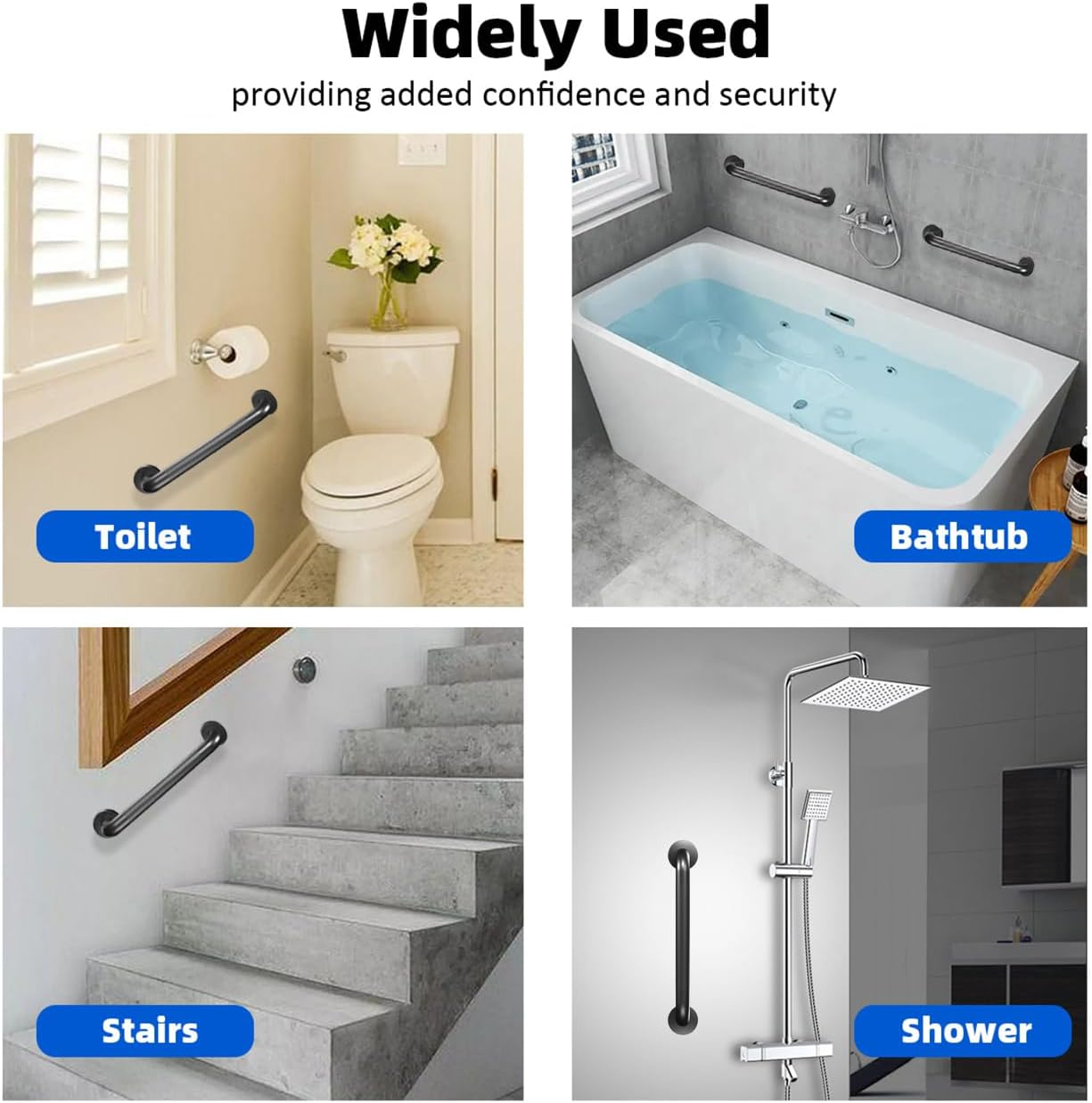 Metal Industrial Stairs Grab Wall Handrail Staircase Steps Indoor Exterior Outdoor Deck Hand Rail Safety Grab Bar (Matte Black) Handle for Stairs Bars Wall Elderly Grab Frame Pipe (12 Inch 1 Pack)
