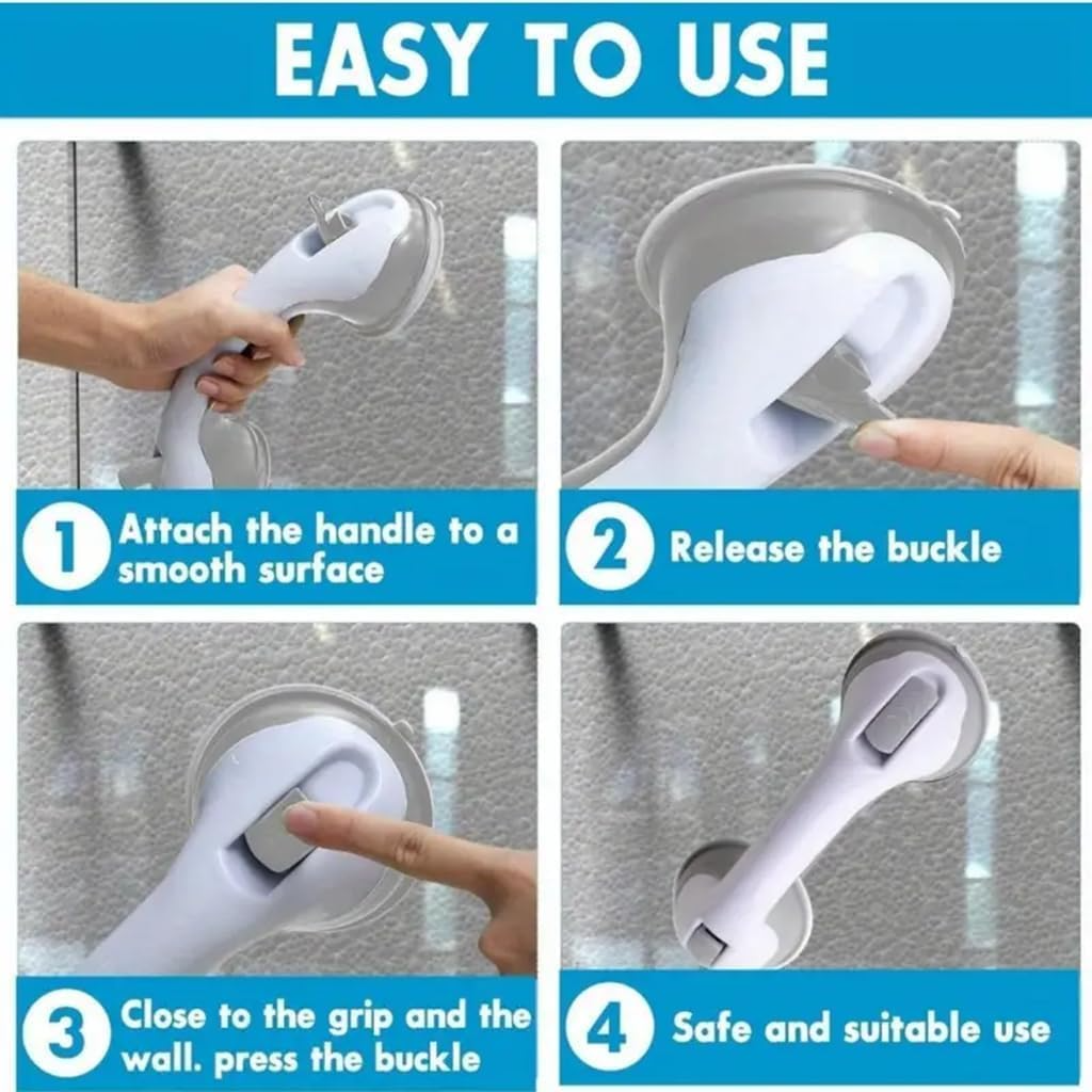 Suction Grab Bars for Shower, Safety Handle Support for Bathroom (1, Gray, 12in)