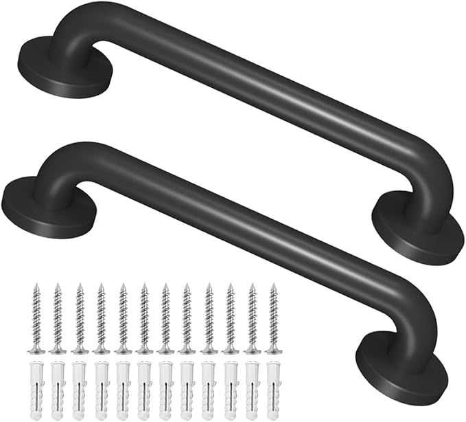Metal Industrial Stairs Grab Wall Handrail Staircase Steps Indoor Exterior Outdoor Deck Hand Rail Safety Grab Bar (Matte Black) Handle for Stairs Bars Wall Elderly Grab Frame Pipe (12 Inch 1 Pack)