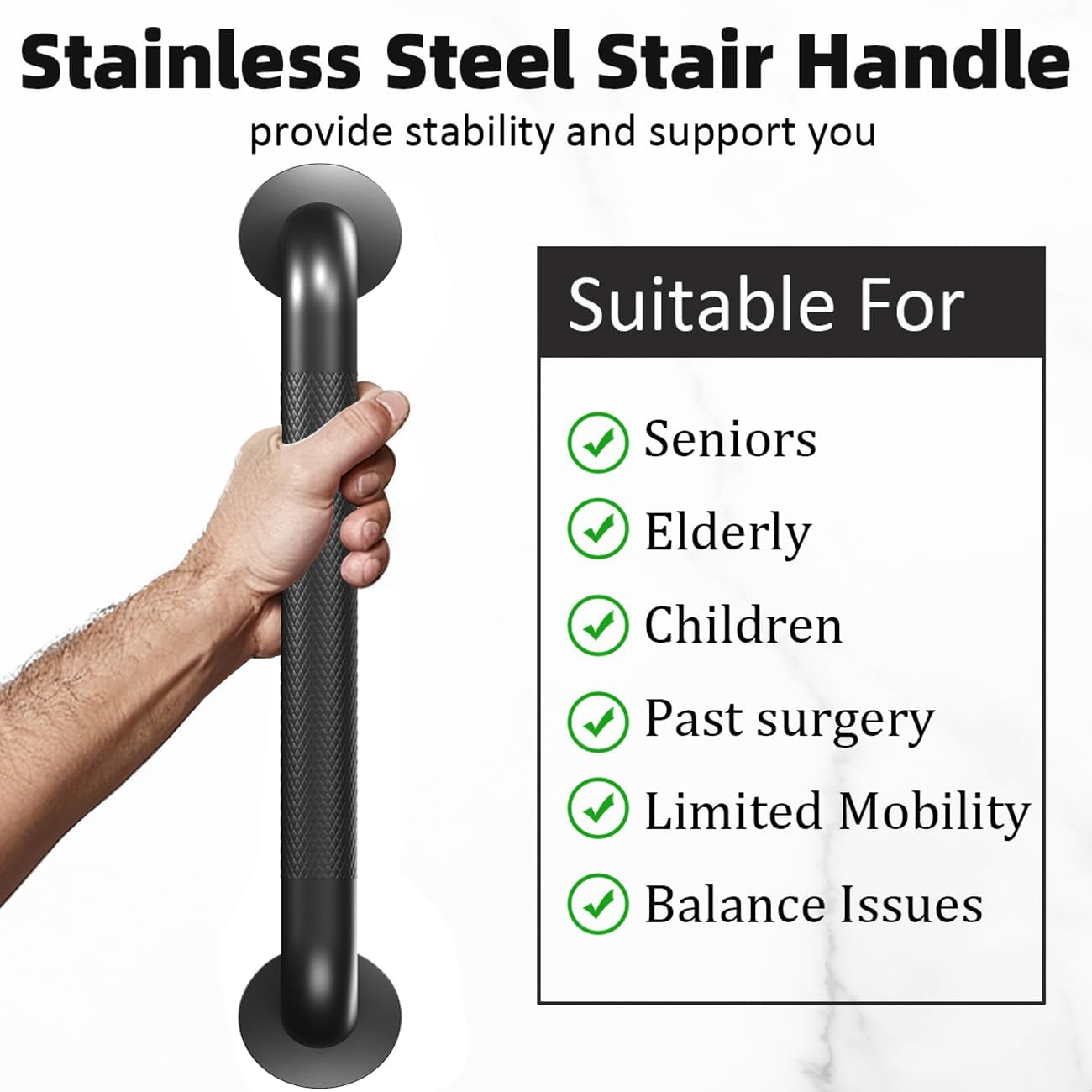 Metal Industrial Stairs Grab Wall Handrail Staircase Steps Indoor Exterior Outdoor Deck Hand Rail Safety Grab Bar (Matte Black) Handle for Stairs Bars Wall Elderly Grab Frame Pipe (12 Inch 1 Pack)