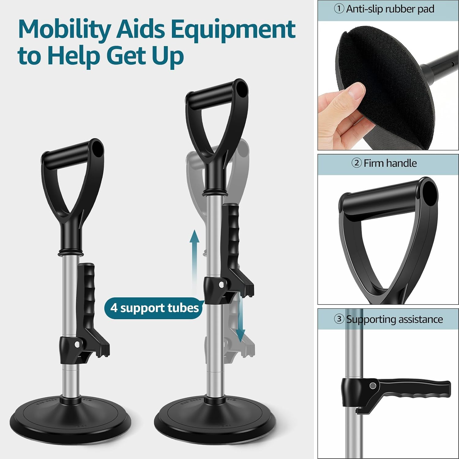 US Mobility Aids Tool Height Adjustable Stand Assist Aid 6 inch Base Standing Aids Support Nonslip Mobility Assist Tool Lift Assist Device for Daily Living Aids Elderly(black)