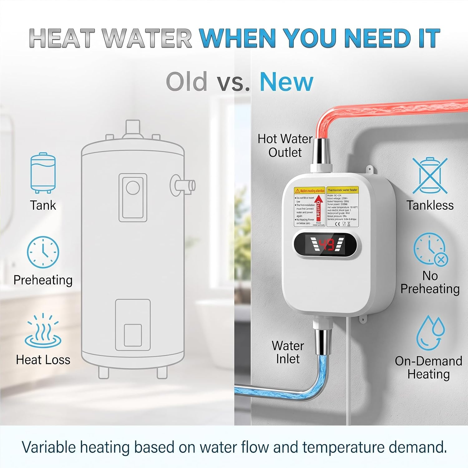 Instant Water Heater, Electric Tankless Water Heater