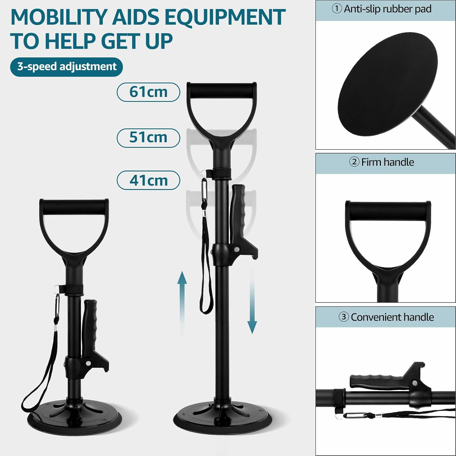 Mobility Aids Tool, Adjustable Standing Aid, Non-Slip Standing Assist Devices for Elderly, Help Seniors Get Up from Floor or Ground, Easy to Install Stand Assist Device for Rising