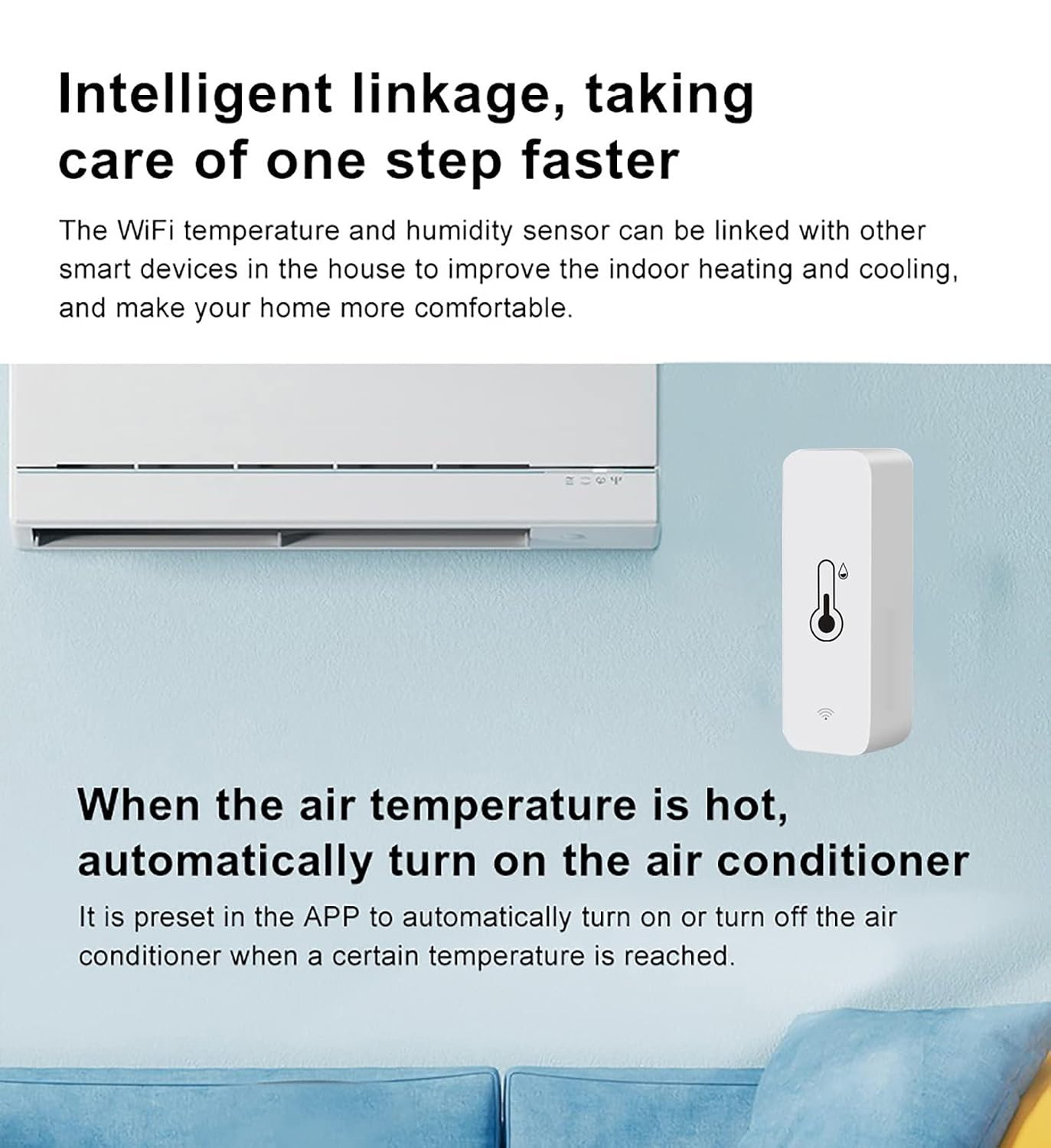 WiFi Temperature Humidity Sensor: Indoor Thermometer Hygrometer with App Alert, Free Data Storage Export, Smart Temperature Humidity Monitor for Home Pet Greenhouse, Compatible with Alexa (1-Pack)
