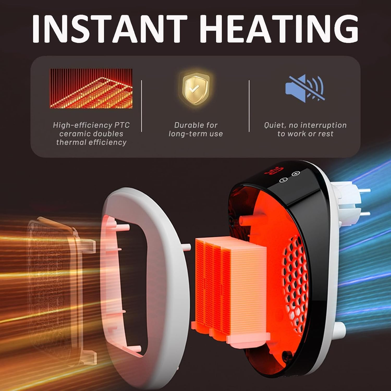 Portable Plug In Space Heater, 600W, Small Wall Heater for Indoor Use, Remote, 12H Timer, ECO Mode, Overheat Protection, Fast and Safe Heat for Bathroom Office Bedroom Home