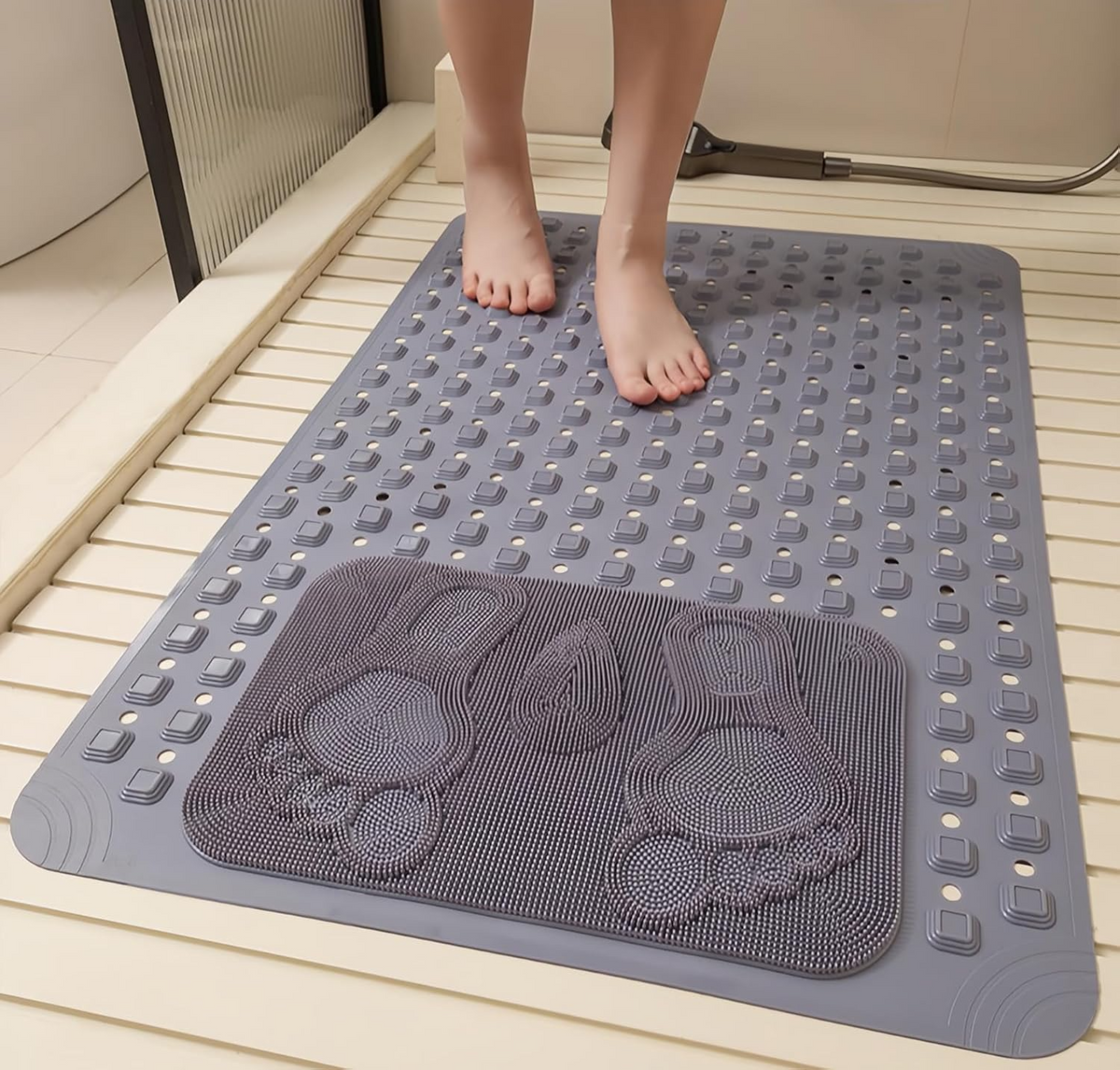 Bath Mat for Tub Non Slip: Bath Tub Shower Mat with Soft Shower Foot Scrubber Mat for Massage│Big Drain Holes Shower Mats for Inside Shower│Machine Washable