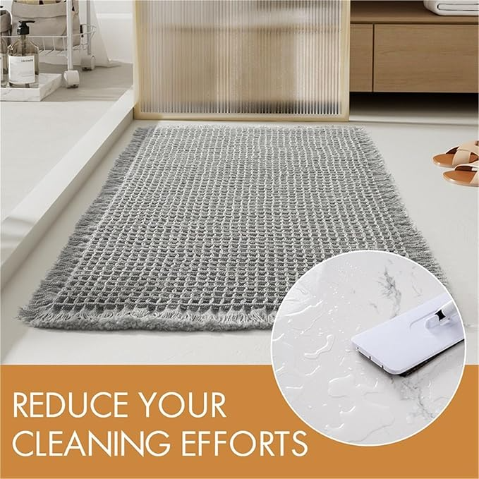 Bathroom Mat Woven Floor Mat Absorbent Carpet Household Toilet Non-Slip Foot Mat Bathroom Door Mat(Brown,43x61cm)