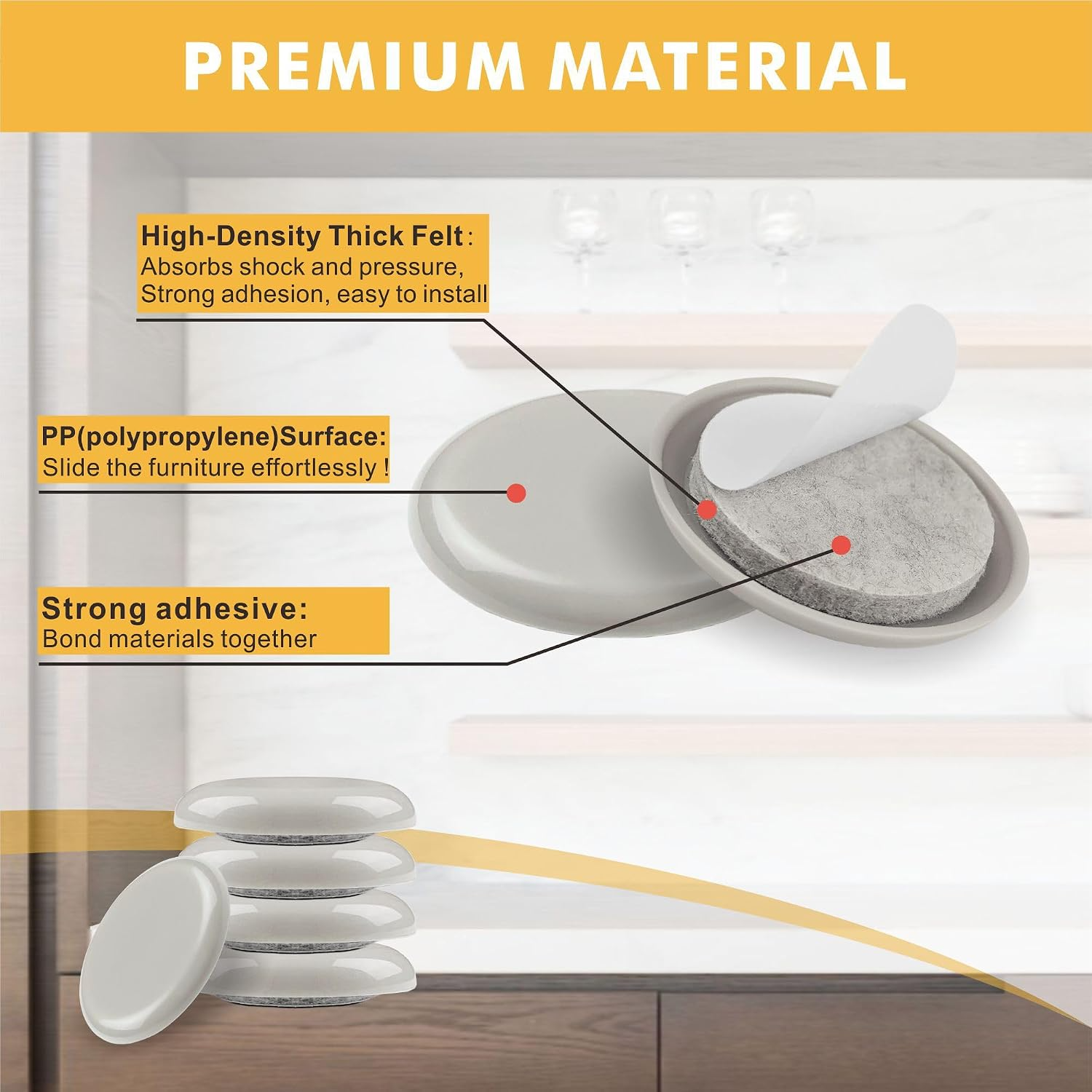 Furniture Sliders 1 inch, 24pcs Self Adhesive Appliance Sliders for Kitchen Appliances,Best Countertop & Floor Protector for Furniture