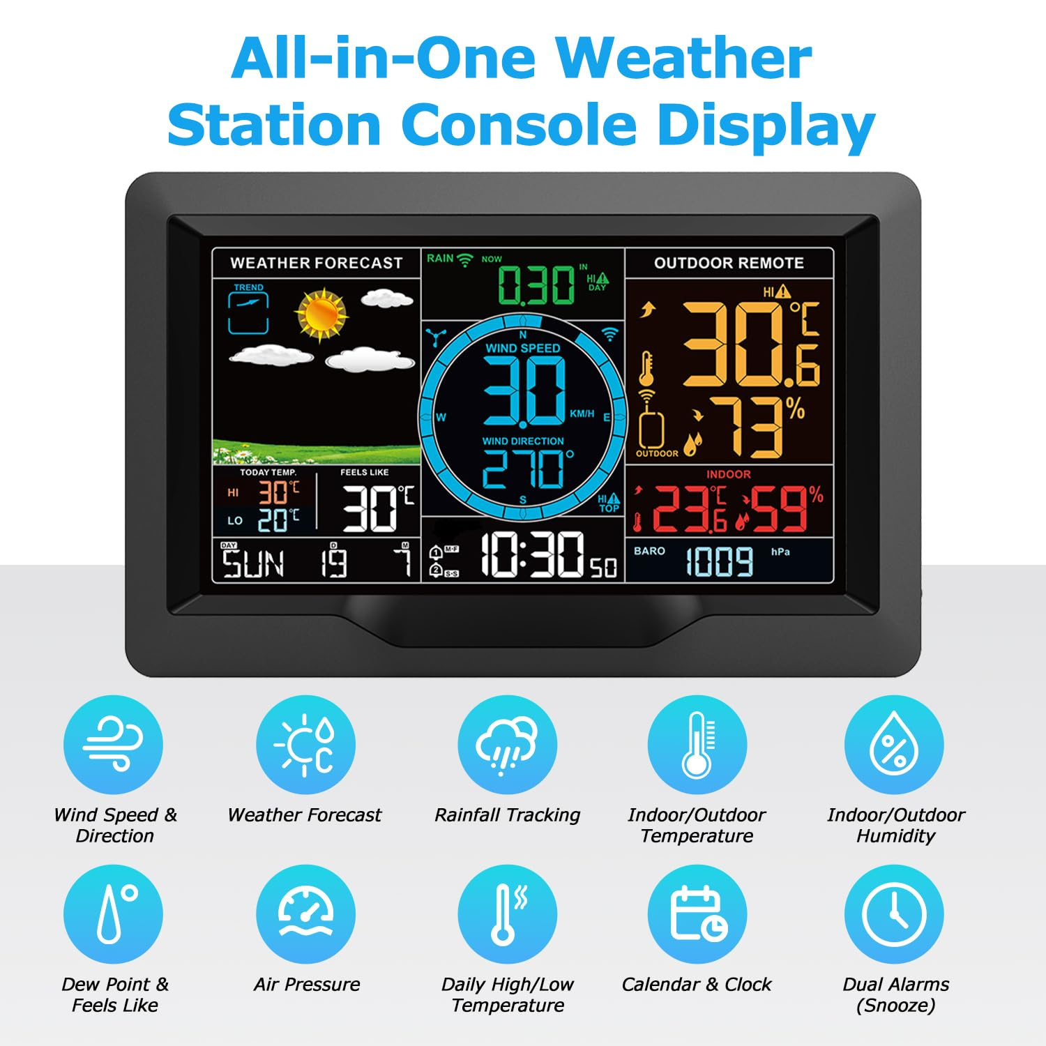 Wireless Weather Station with Outdoor Sensor, 10-in-1 Weather Monitor