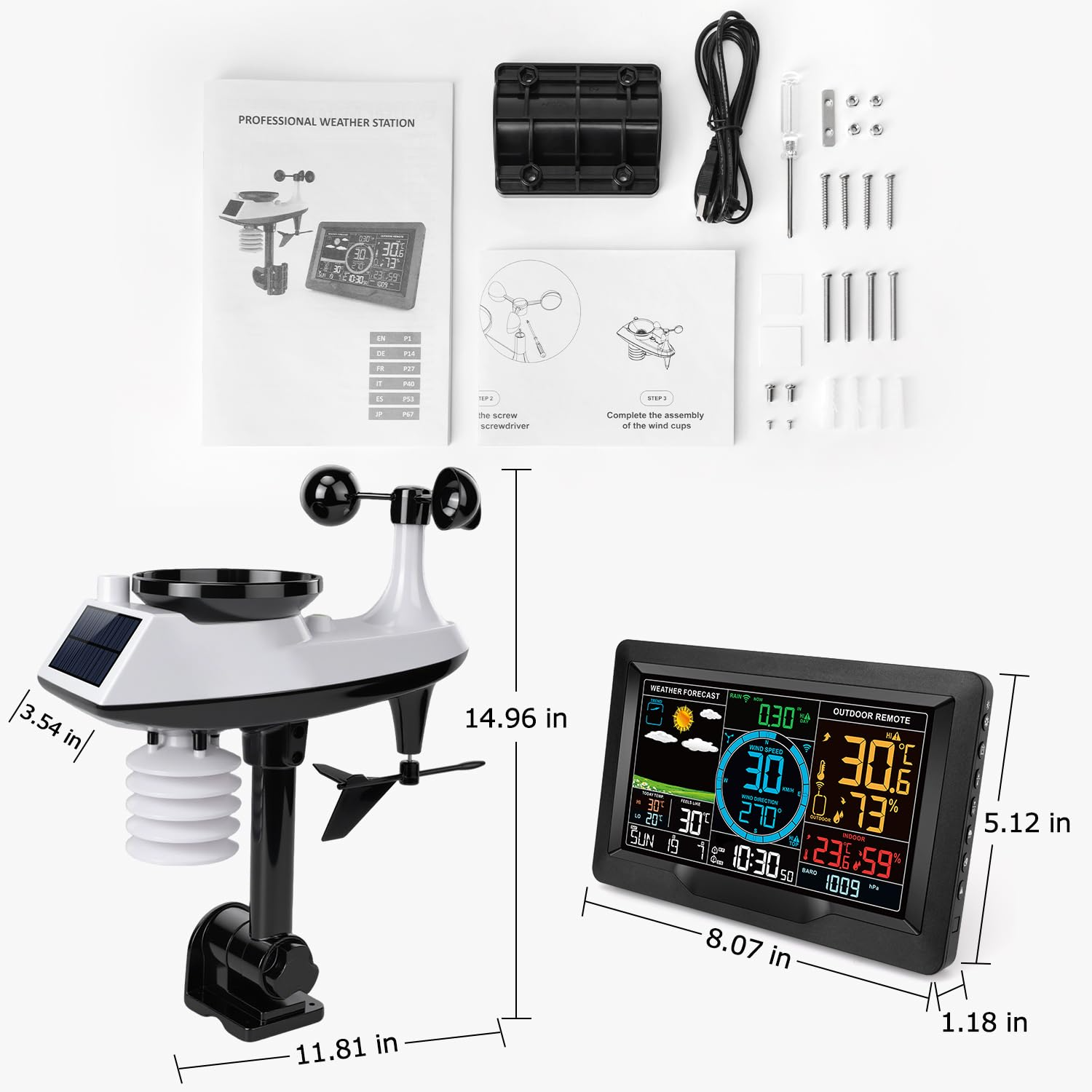 Wireless Weather Station with Outdoor Sensor, 10-in-1 Weather Monitor