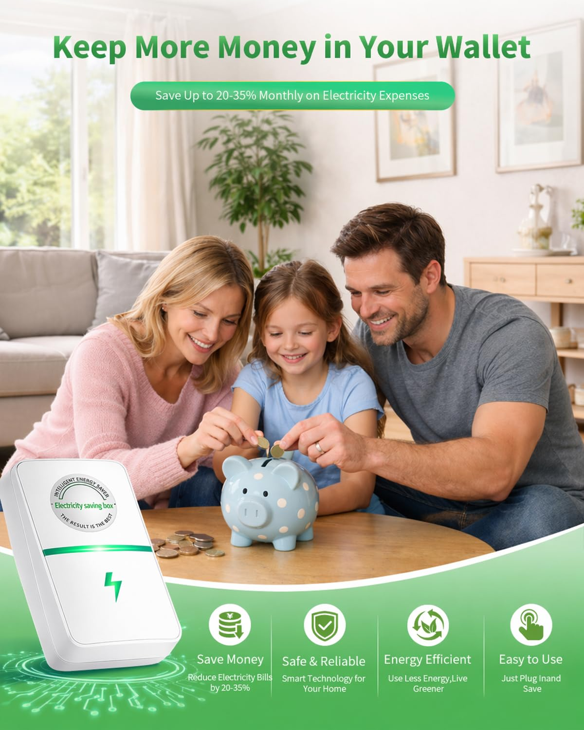 1PC Power Plug Pro Energy Saver 2026 Updated New Stop Watt Energy Saving Device Intelligent Electricity Electric Saving Box Smart Plug in Power Box Power Factor Saver Household Power Plug-in