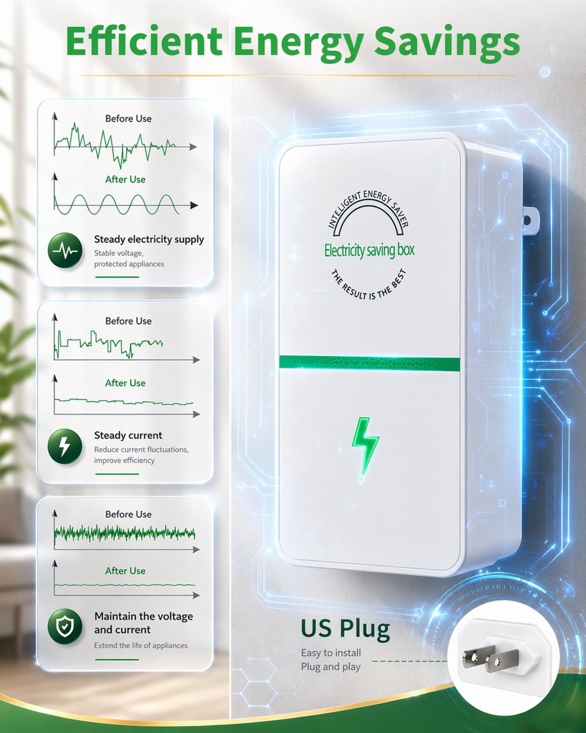 1PC Power Plug Pro Energy Saver 2026 Updated New Stop Watt Energy Saving Device Intelligent Electricity Electric Saving Box Smart Plug in Power Box Power Factor Saver Household Power Plug-in