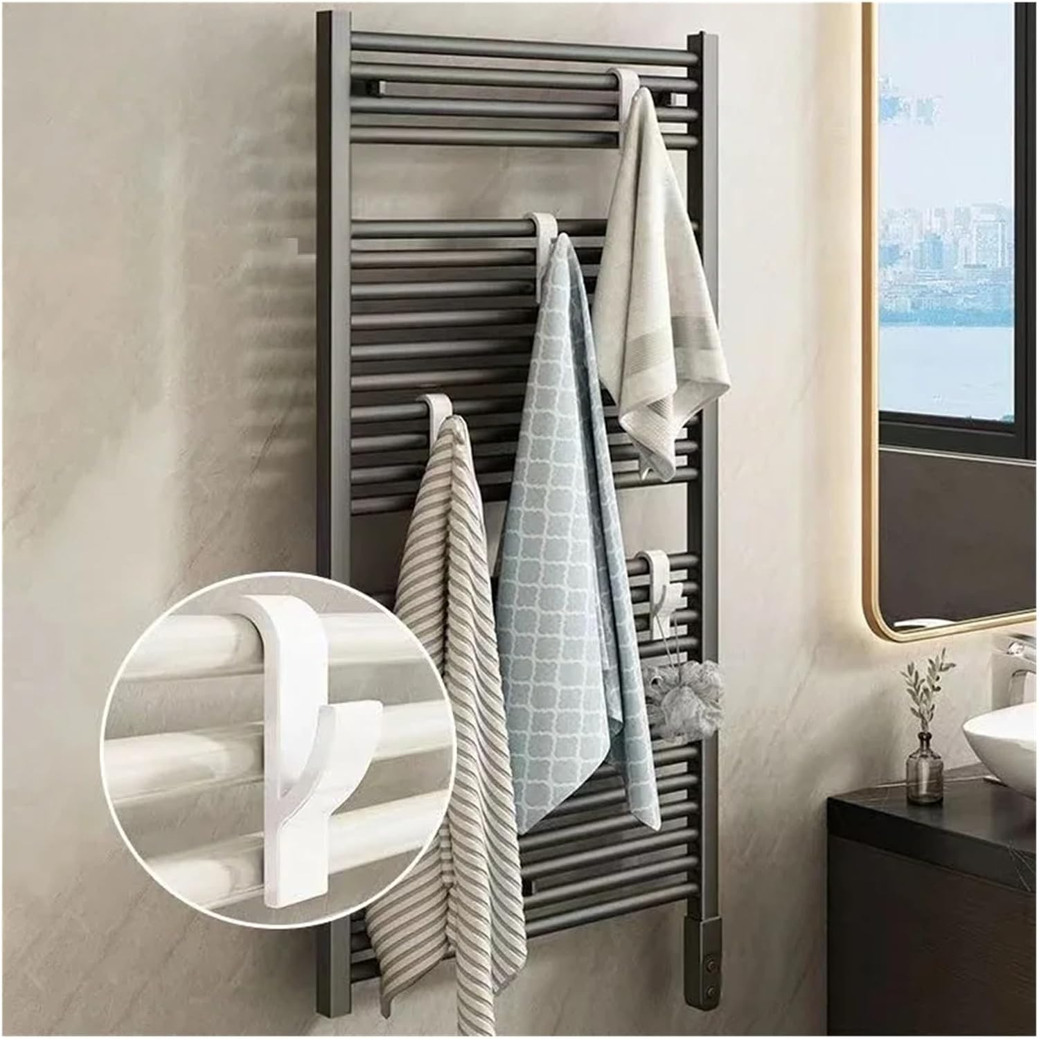 6PCS Bathroom Shower Towel Holder Hanger Heated Radiator Rail Hooks Clips Storage Racks Clothes Scarf Hanger Hooks