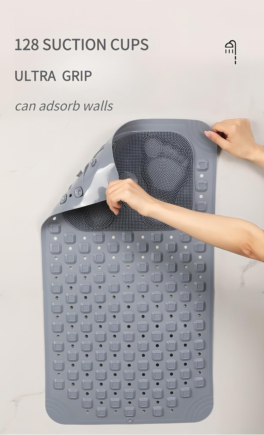 Bath Mat for Tub Non Slip: Bath Tub Shower Mat with Soft Shower Foot Scrubber Mat for Massage│Big Drain Holes Shower Mats for Inside Shower│Machine Washable