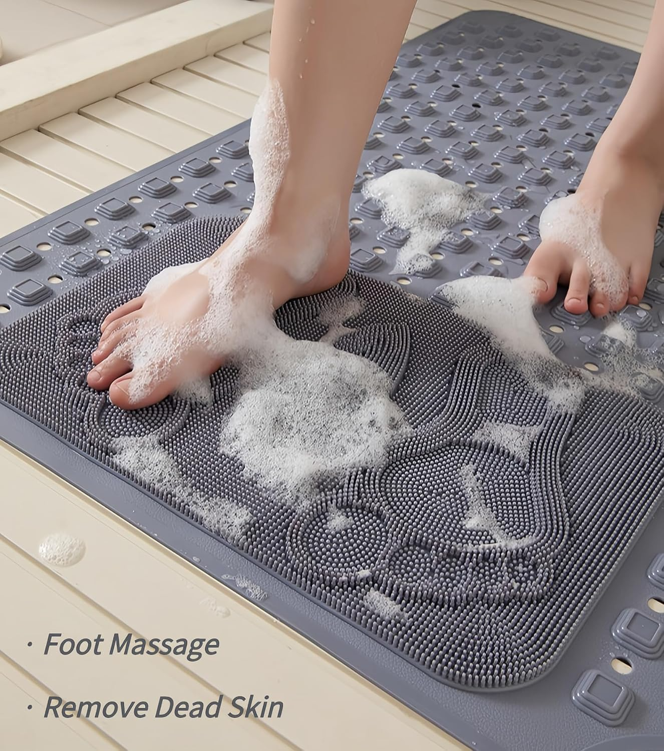 Bath Mat for Tub Non Slip: Bath Tub Shower Mat with Soft Shower Foot Scrubber Mat for Massage│Big Drain Holes Shower Mats for Inside Shower│Machine Washable