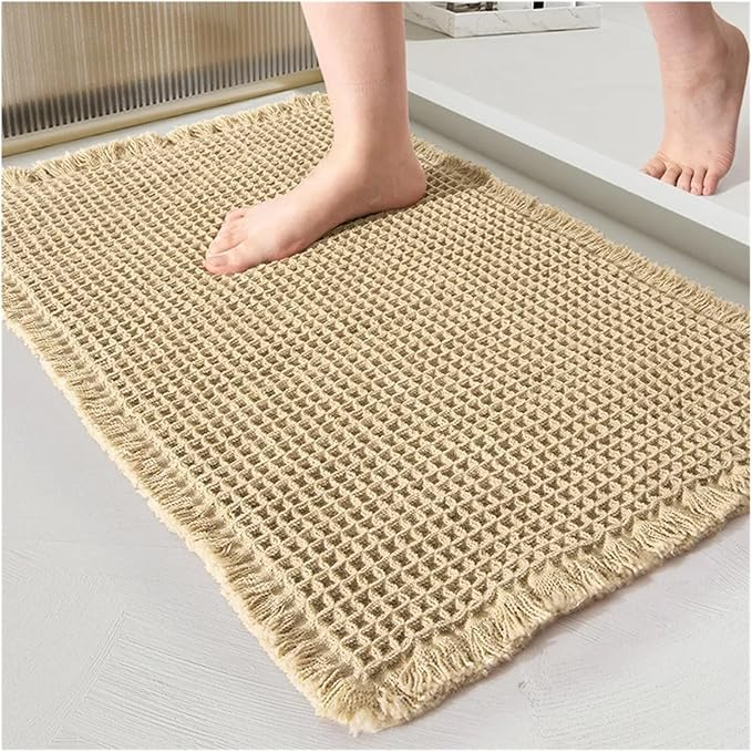 Bathroom Mat Woven Floor Mat Absorbent Carpet Household Toilet Non-Slip Foot Mat Bathroom Door Mat(Brown,43x61cm)