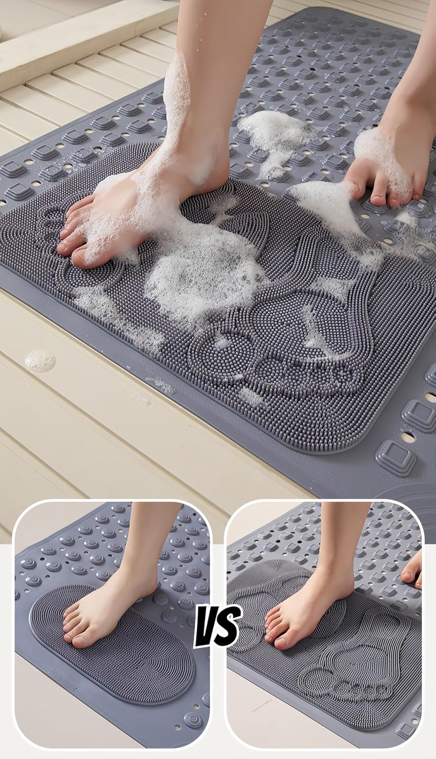 Bath Mat for Tub Non Slip: Bath Tub Shower Mat with Soft Shower Foot Scrubber Mat for Massage│Big Drain Holes Shower Mats for Inside Shower│Machine Washable