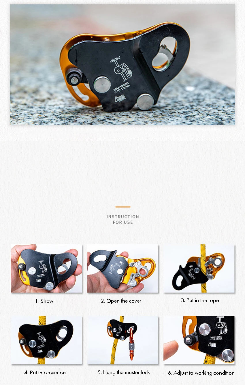 Rock Climb Asending & Descending Safety Equipment Ascender Removable Rope Gripper Automatic Lock Anti Fall Protctive Gear