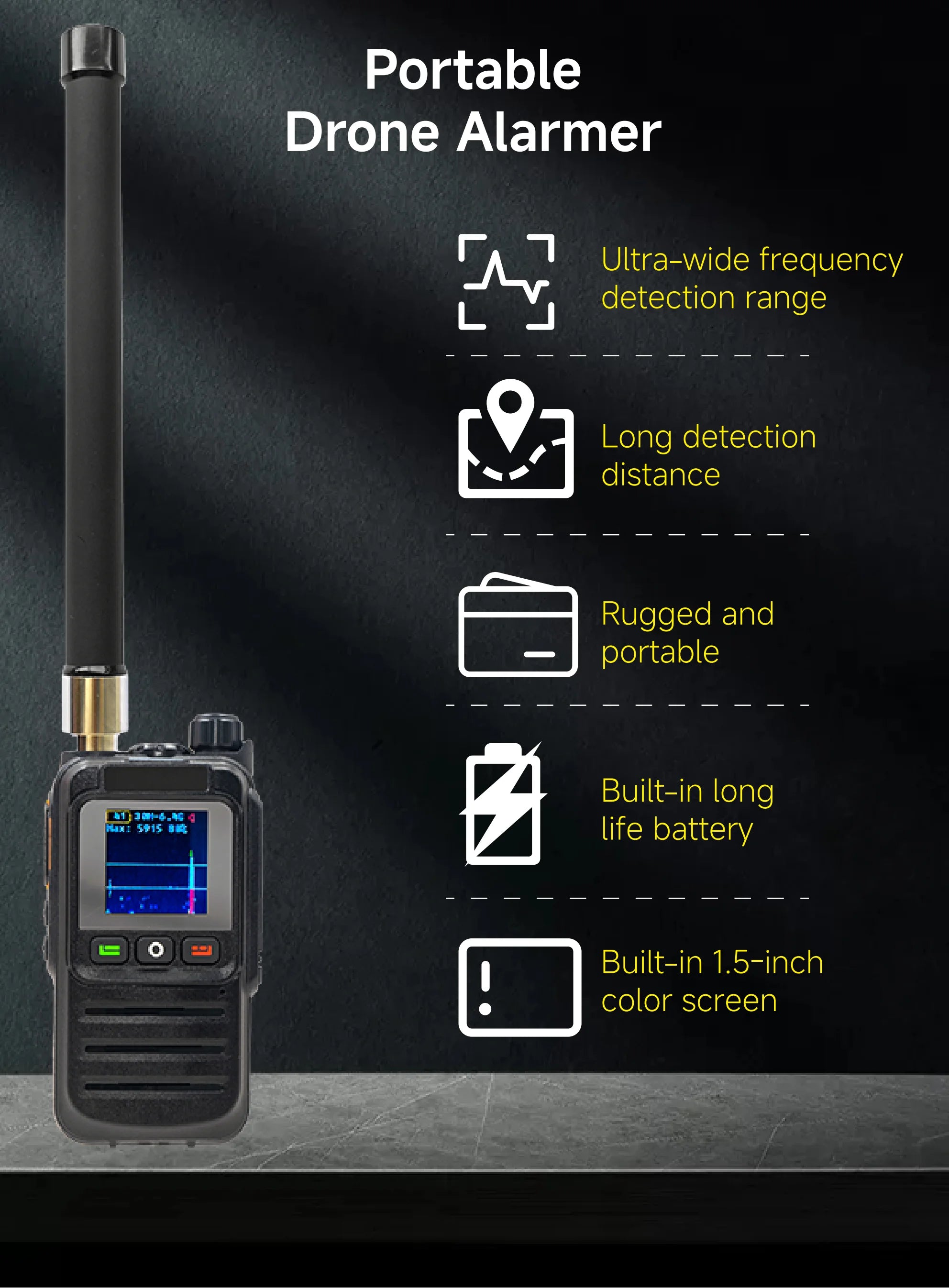 Handheld Drone Detection Early Warning Defence System UAV FPV RF Autel Mavic 3 Counter Anti-Drone Signal Detector Device