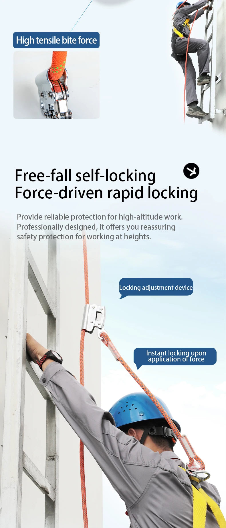 CE Fall Arrester Lifelines Rope Grab Fall protection Rope Grab for Working at Height Climbing Rescue Moving Safety Rope Grab