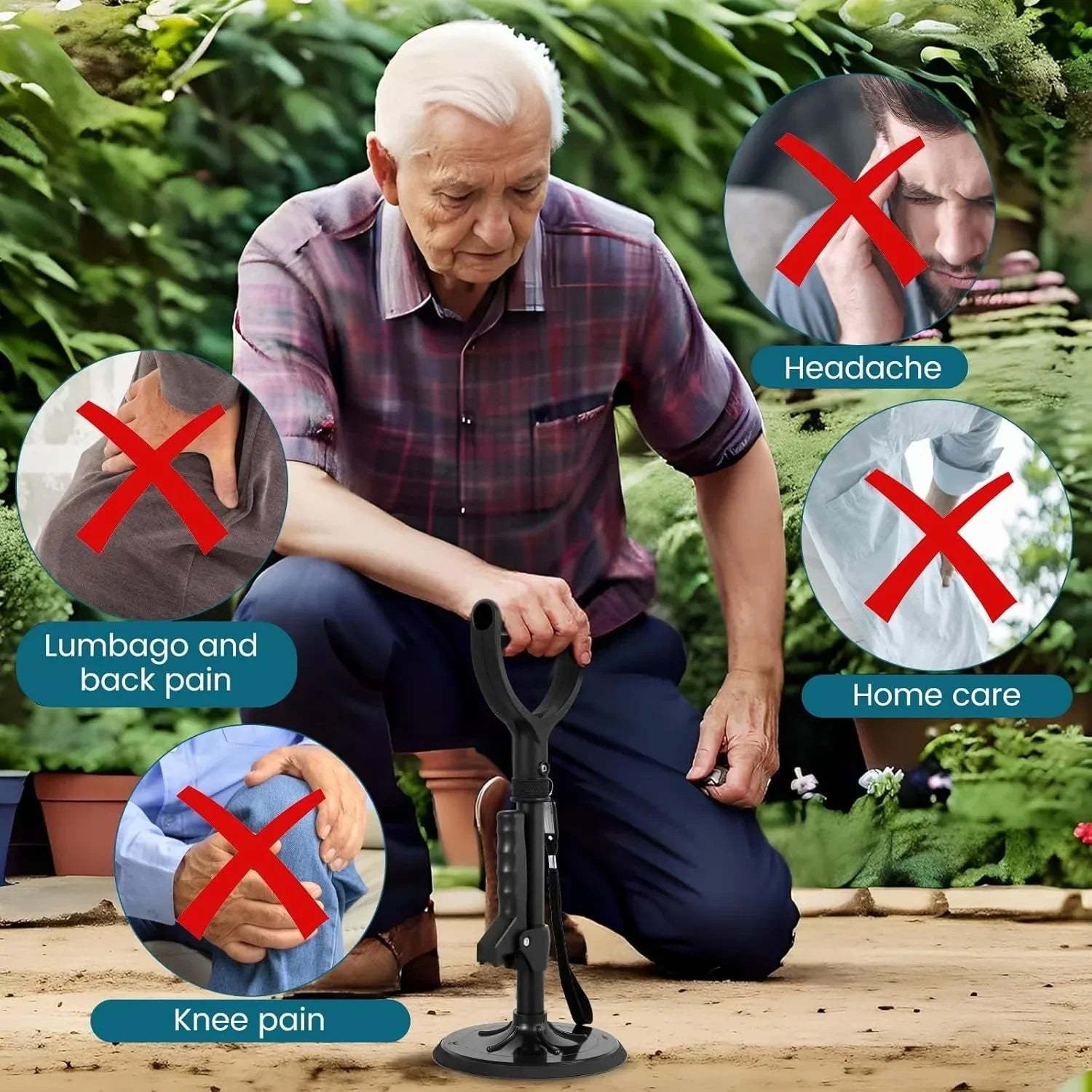 Stand Assist Adjustable Height Dual Handle Aid Non-Slip Mobility Support Stick for Elderly Seniors Standing Care Walking Helper