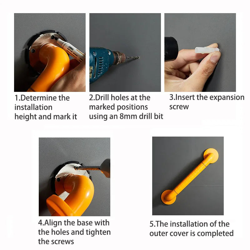 Bathroom Safety Handle with Anti-slip granules Sturdy Shower Grab Bar Toilet Bathtub Stairway Handrail Anti-Slip Grip Disabled