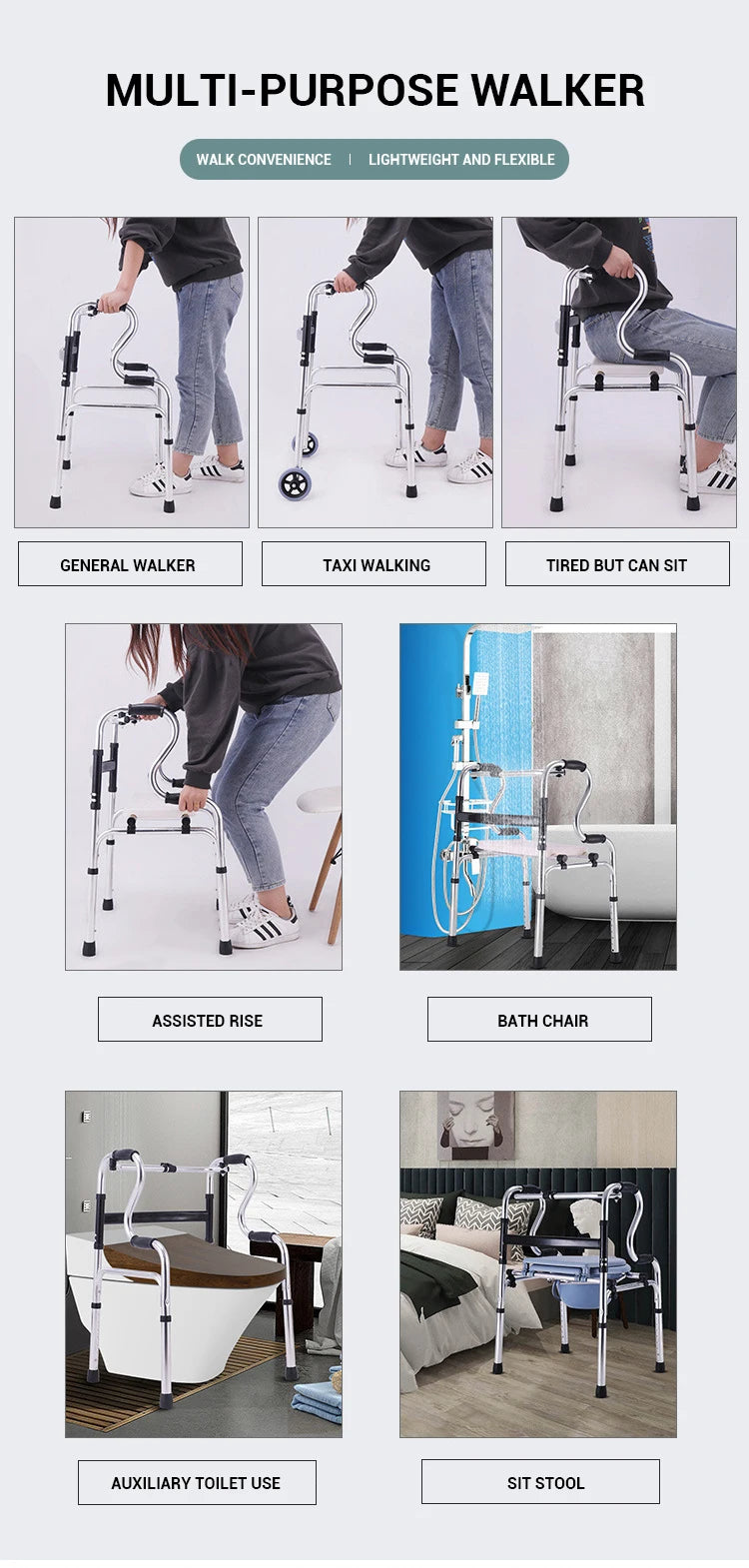 Folding Mobility Frame Medical Walker Foldable Walking Aids Aluminium Alloy Portable Walker Aids for Elderly