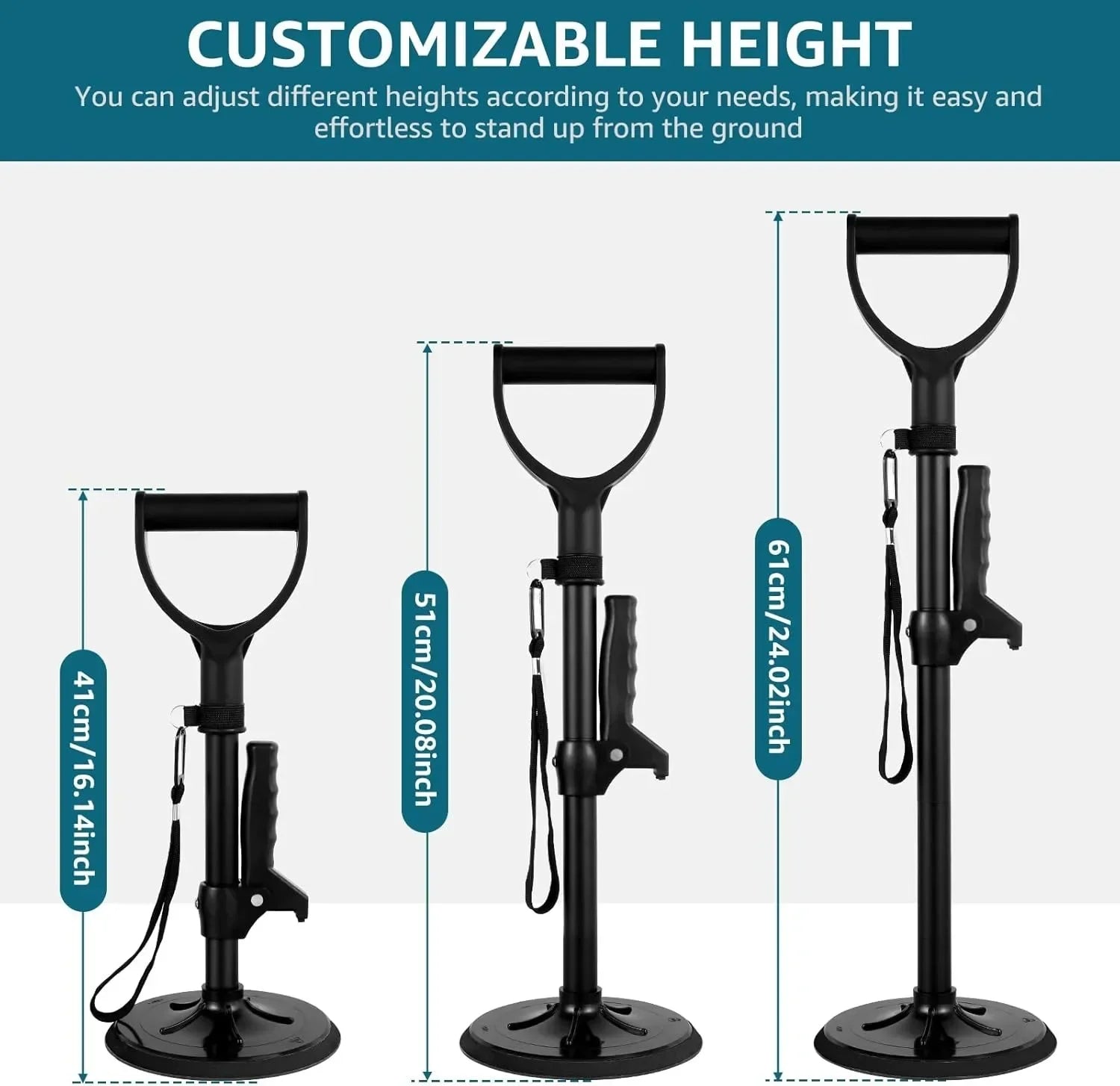 Stand Assist Adjustable Height Dual Handle Aid Non-Slip Mobility Support Stick for Elderly Seniors Standing Care Walking Helper