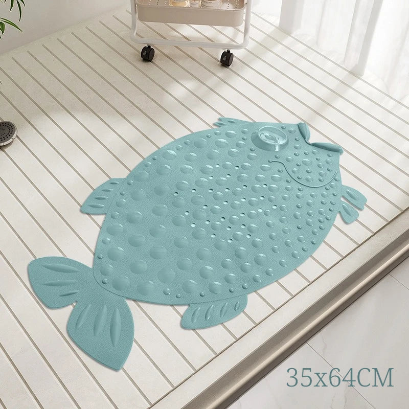 Bathroom Safety Floor Mat Anti Slip Suction Cup Bath Mat Shower Foot Scrubber Massage Pad for Exfoliating - Fish Bear Butterfly