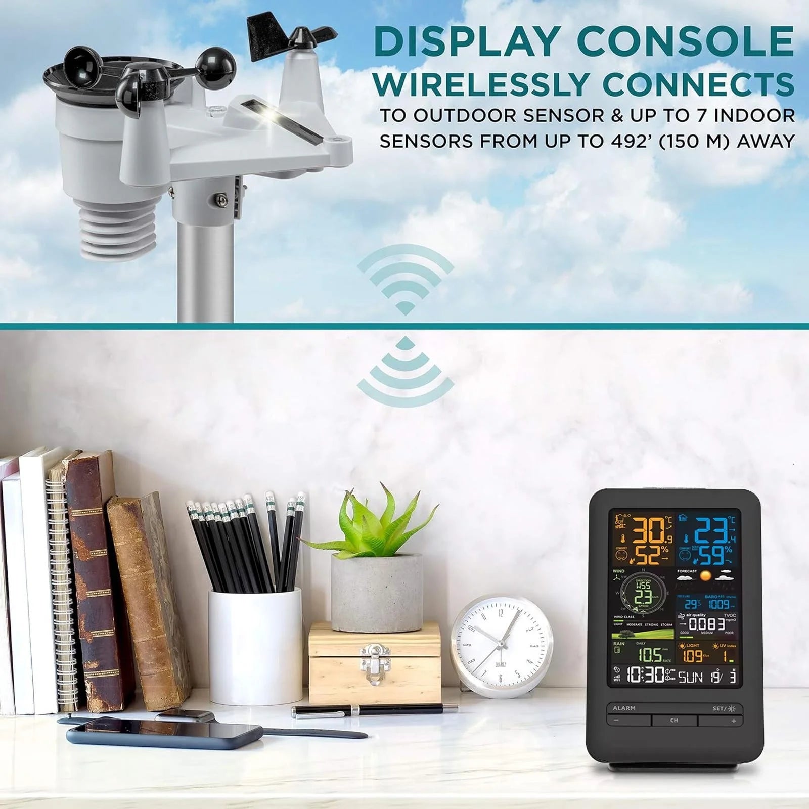 Smart Home Weather Station with APP Control Timer Calendar Temperature Humidity Monitor Wind Speed and Rainfall UV Sensor Device
