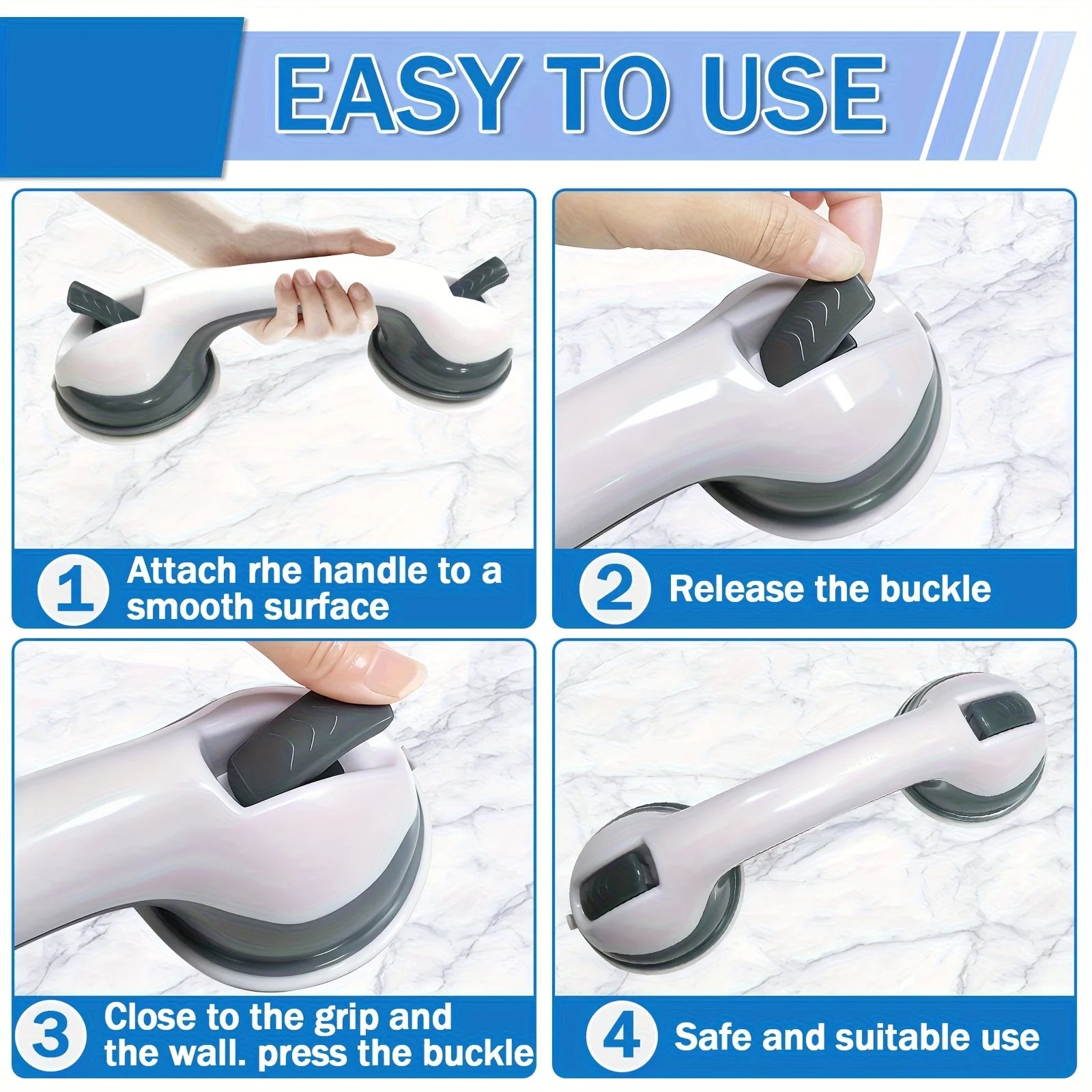Two Bathroom Safety Grab Bars with Non-Slip Grips, Made of Durable Plastic, Sturdy And Stable, Featuring a Strong Suction Cup