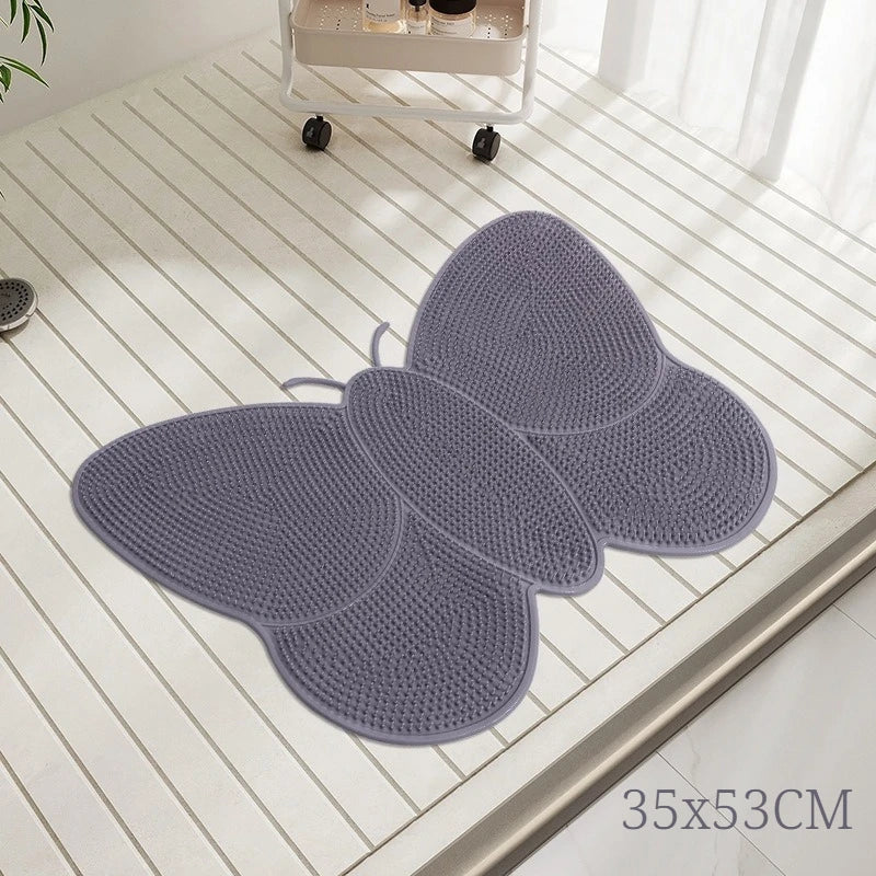 Bathroom Safety Floor Mat Anti Slip Suction Cup Bath Mat Shower Foot Scrubber Massage Pad for Exfoliating - Fish Bear Butterfly
