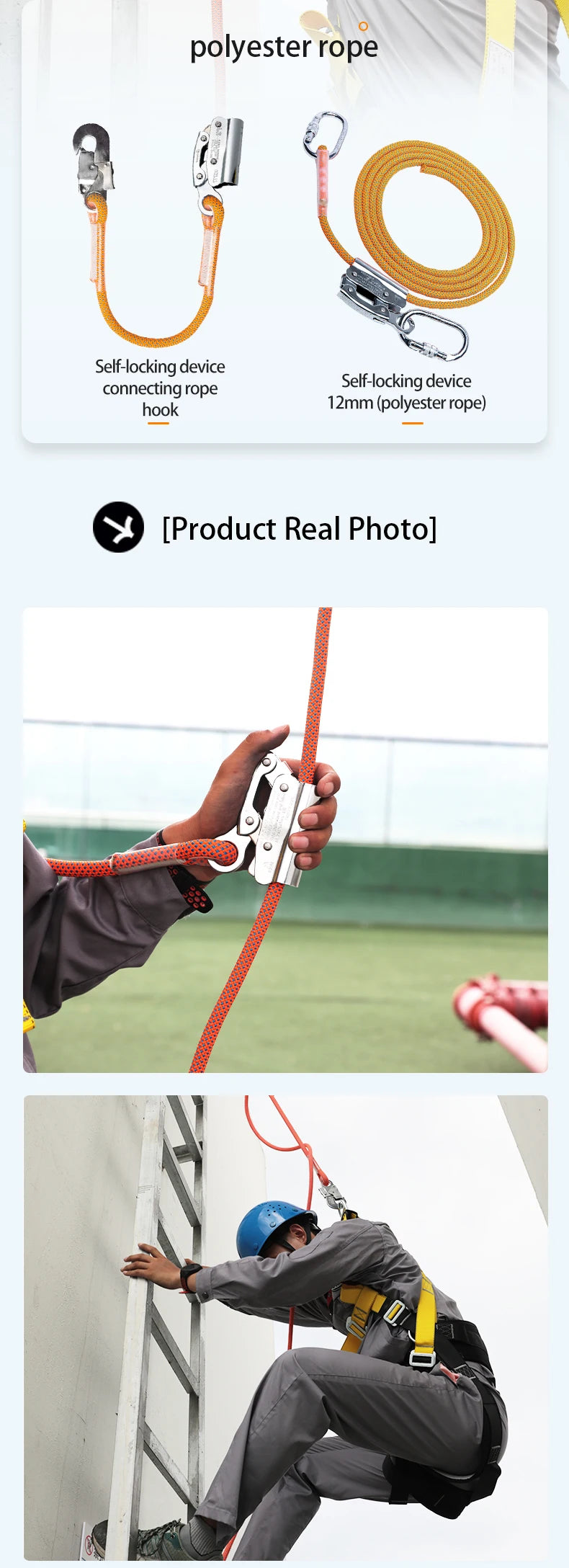 CE Fall Arrester Lifelines Rope Grab Fall protection Rope Grab for Working at Height Climbing Rescue Moving Safety Rope Grab