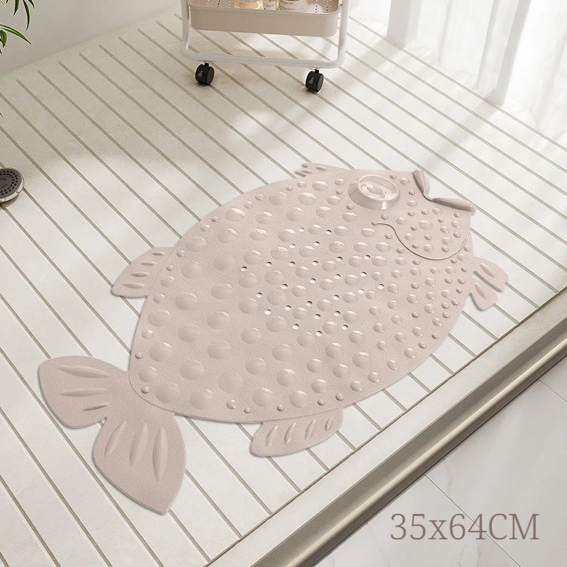 Bathroom Safety Floor Mat Anti Slip Suction Cup Bath Mat Shower Foot Scrubber Massage Pad for Exfoliating - Fish Bear Butterfly