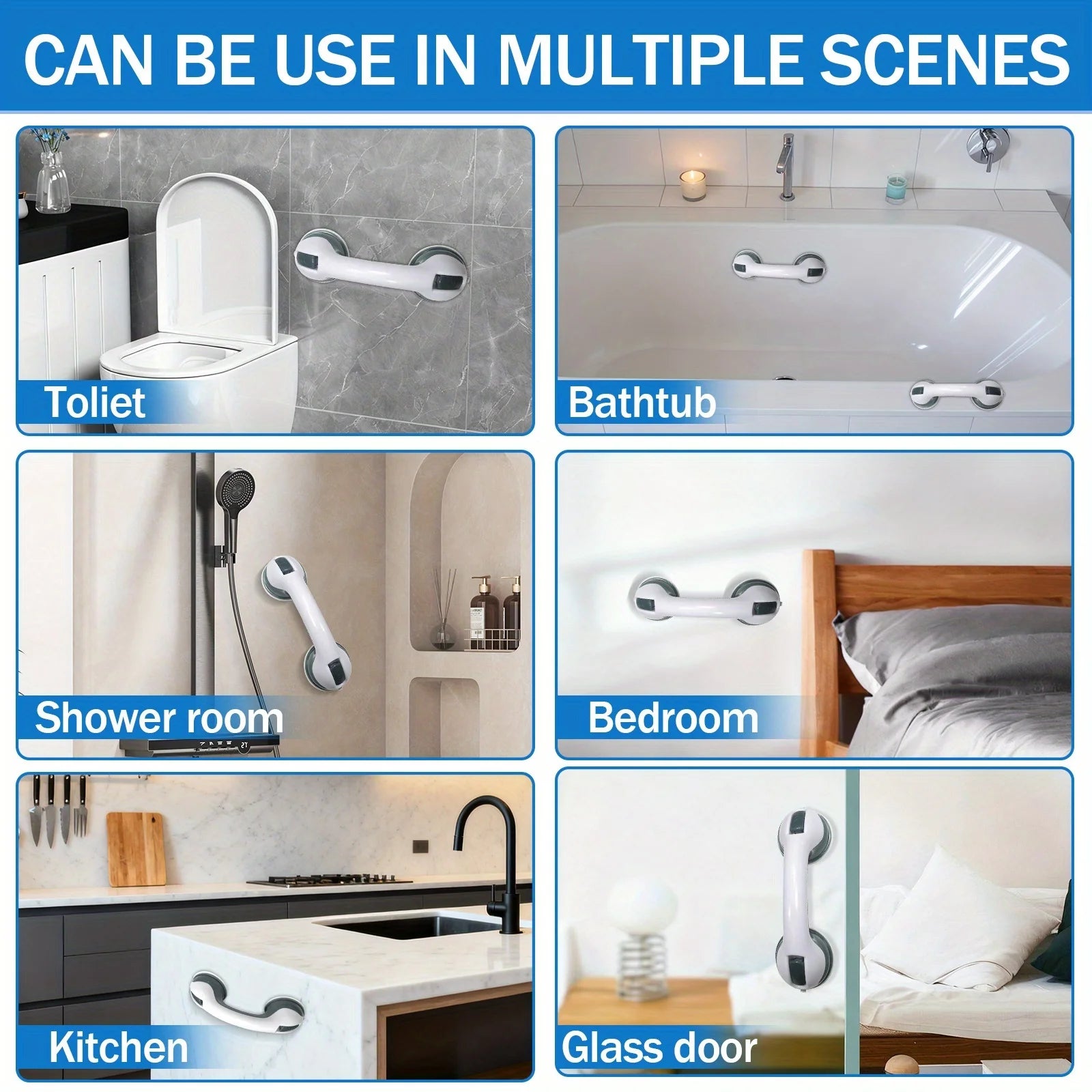 Two Bathroom Safety Grab Bars with Non-Slip Grips, Made of Durable Plastic, Sturdy And Stable, Featuring a Strong Suction Cup