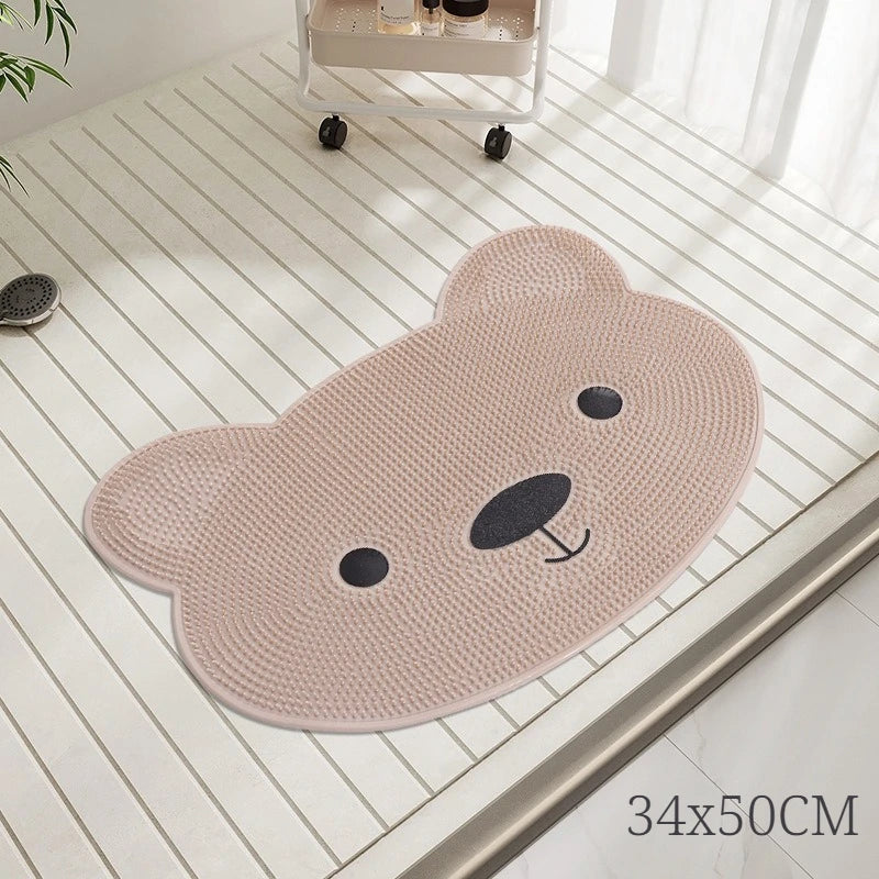 Bathroom Safety Floor Mat Anti Slip Suction Cup Bath Mat Shower Foot Scrubber Massage Pad for Exfoliating - Fish Bear Butterfly