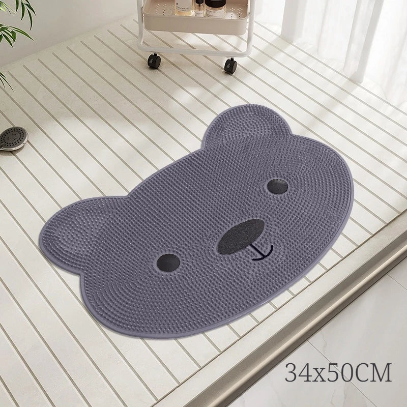 Bathroom Safety Floor Mat Anti Slip Suction Cup Bath Mat Shower Foot Scrubber Massage Pad for Exfoliating - Fish Bear Butterfly