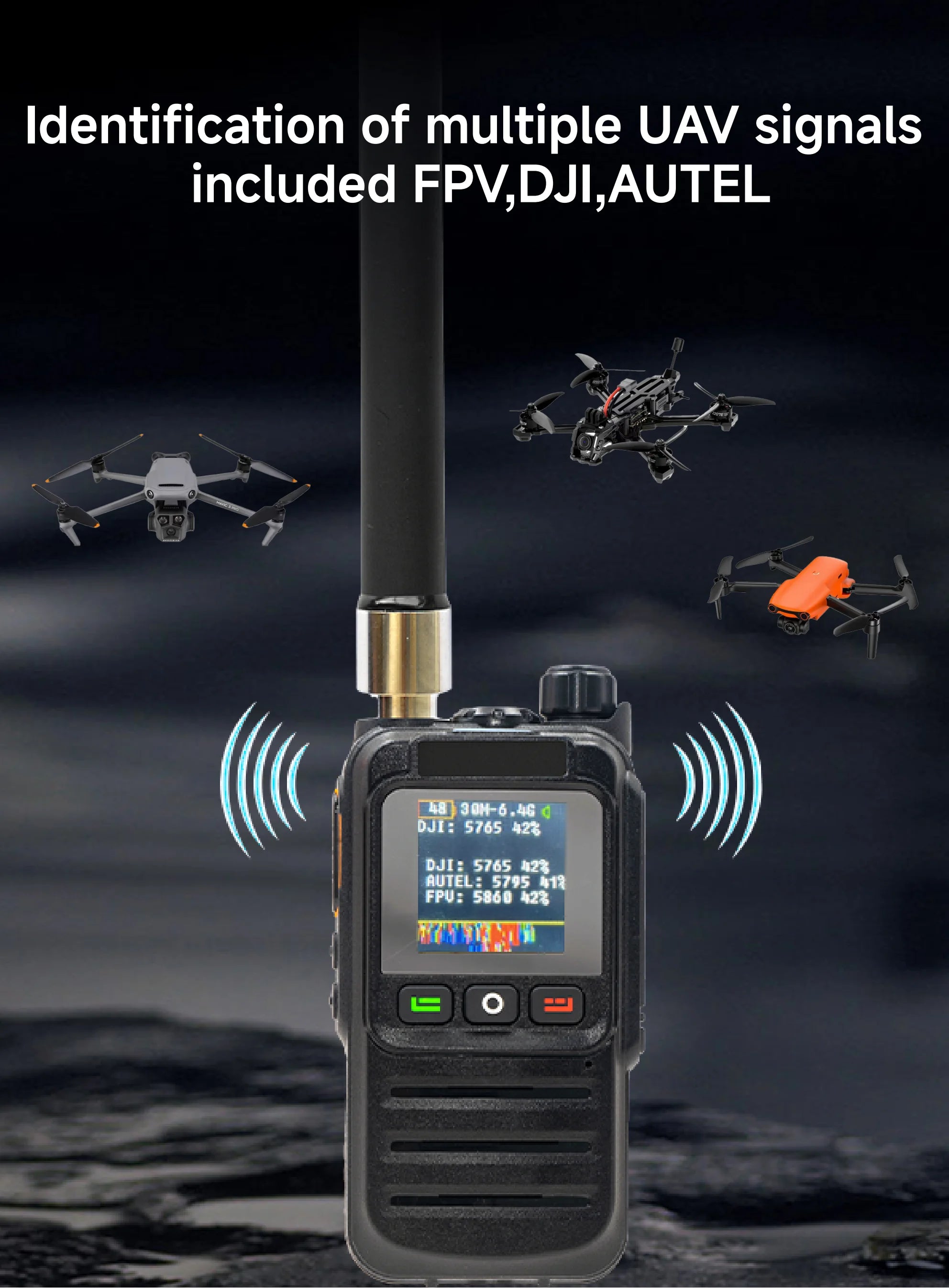 Handheld Drone Detection Early Warning Defence System UAV FPV RF Autel Mavic 3 Counter Anti-Drone Signal Detector Device