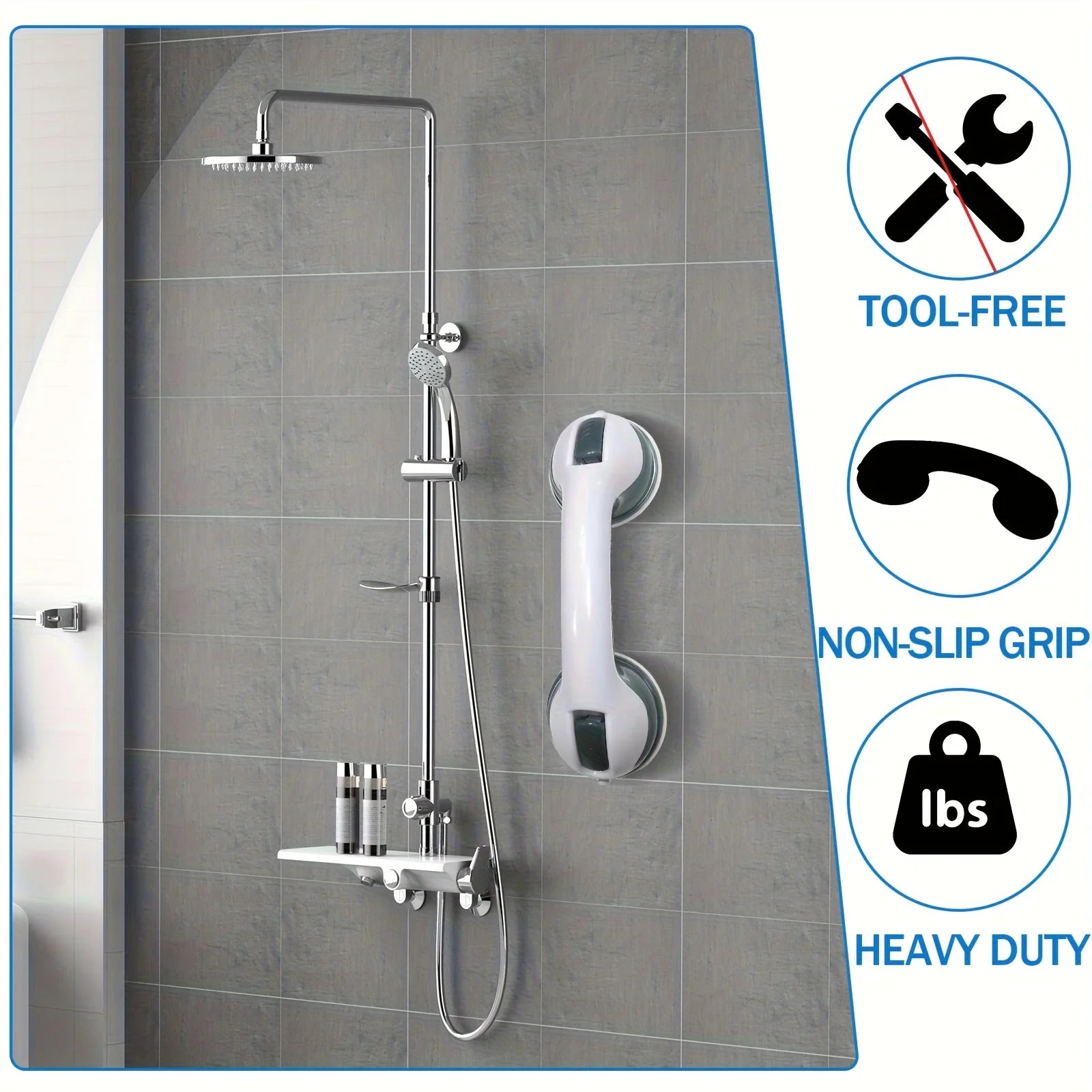 Two Bathroom Safety Grab Bars with Non-Slip Grips, Made of Durable Plastic, Sturdy And Stable, Featuring a Strong Suction Cup