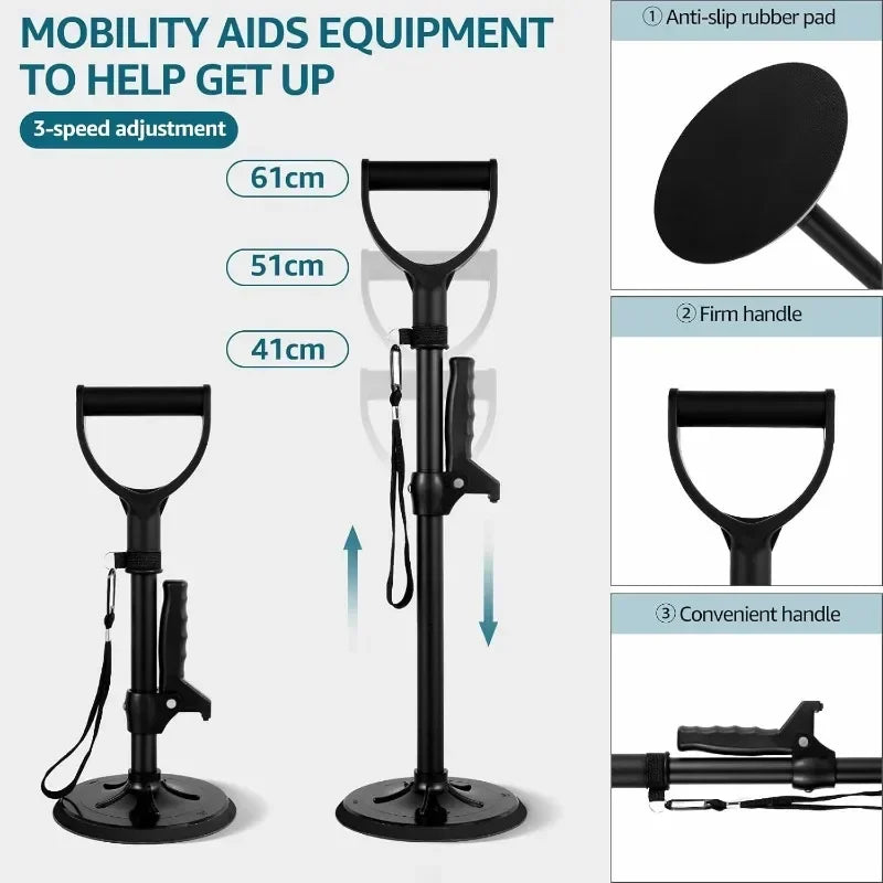 Stand Assist Adjustable Height Dual Handle Aid Non-Slip Mobility Support Stick for Elderly Seniors Standing Care Walking Helper