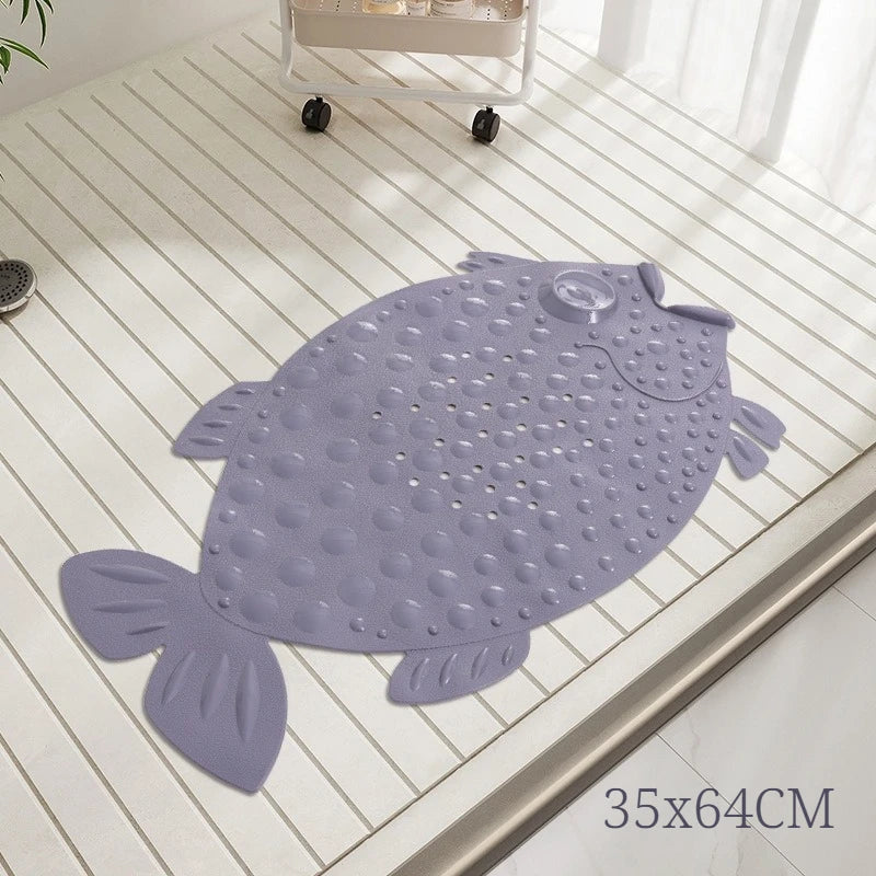 Bathroom Safety Floor Mat Anti Slip Suction Cup Bath Mat Shower Foot Scrubber Massage Pad for Exfoliating - Fish Bear Butterfly