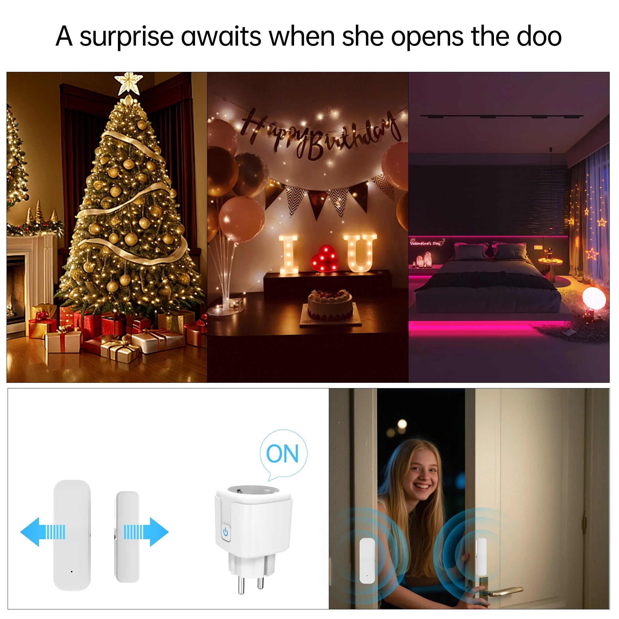 Smart socket&door and window sensor set,Auto On/Off Lighting Linkage,App Remote Control Smart Home Automation Set
